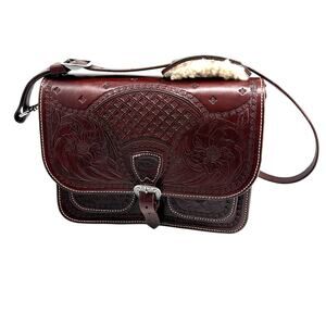 Martin Harness Dark Brown Tooled Leather Western Saddle Bag Purse USA
